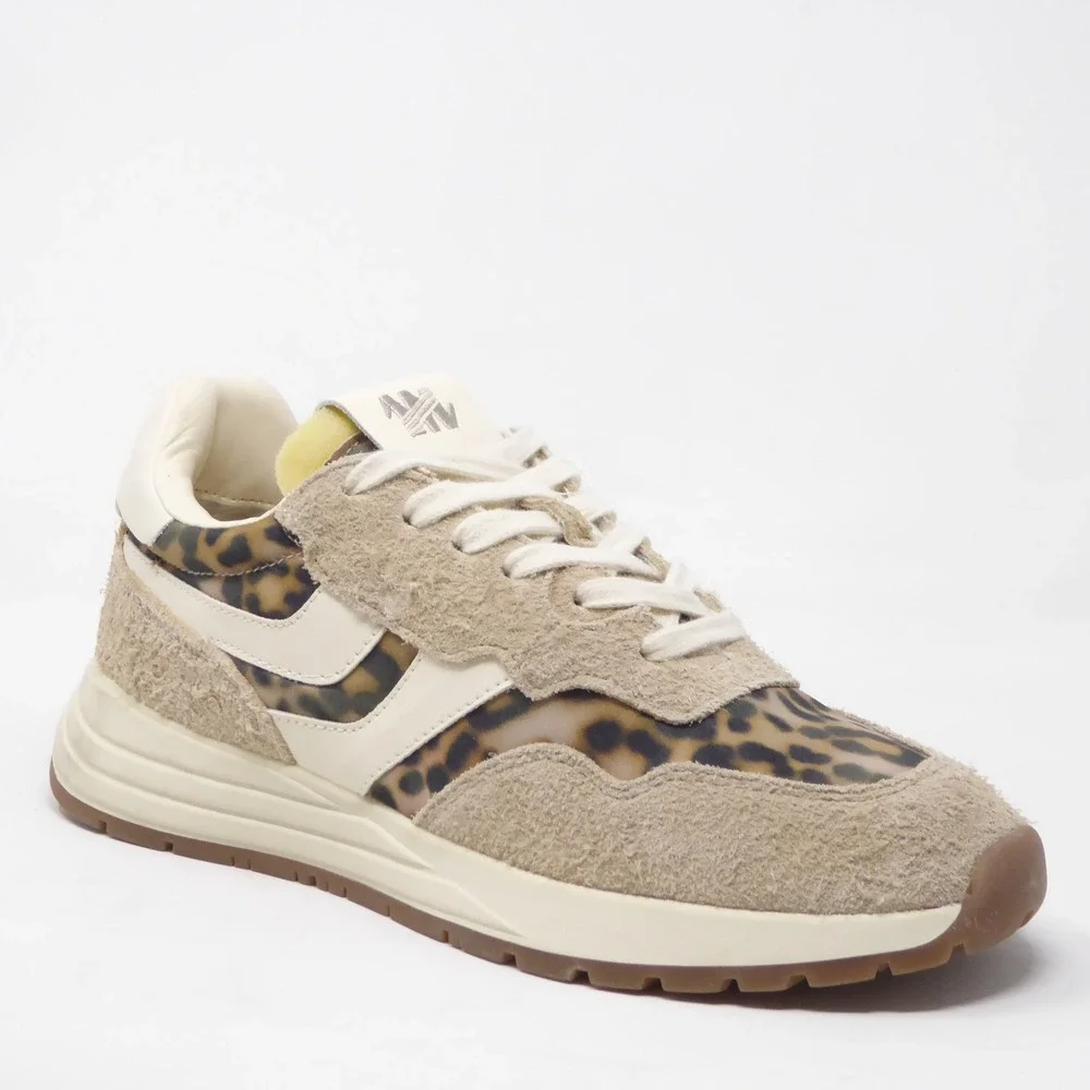 Steve Madden Womens Burst Sneakers Tan Leopard Print Lace Up 8.5M